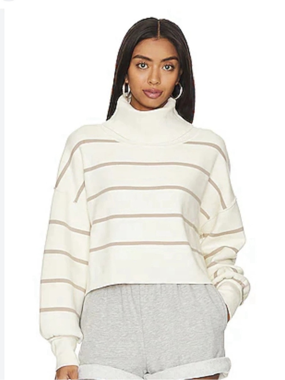 Free People Sweater Women’s L Paulie Striped Oversized Turtleneck Cropped